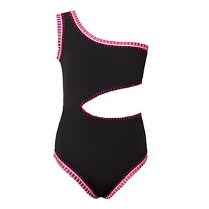 New PQ - 4, 6 Girls Rainbow Embroidered Cut Out Black One Piece  Swim